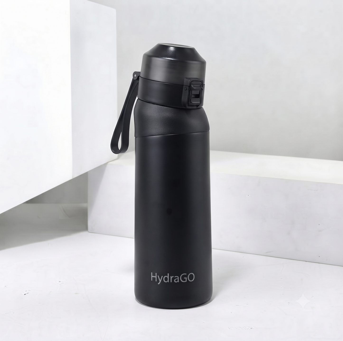 Botella HydraGO 700ml + 3 aropods de REGALO negra